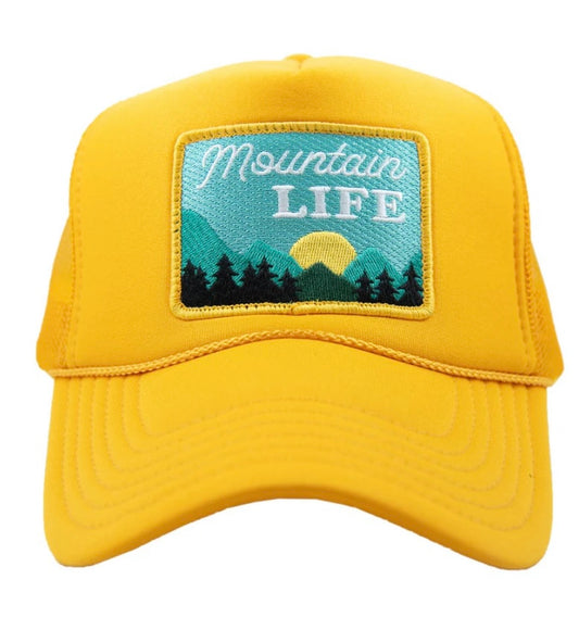 Mountain Life Patch Foam Trucker Hat- Deep Yellow