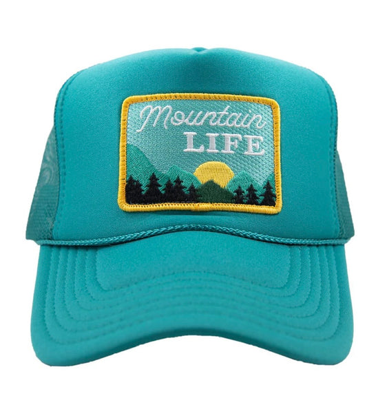 Mountain Life Patch Foam Trucker Hat- Deep Teal