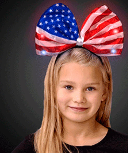 American Flag Light Up Bow with Headband