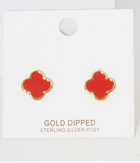 Red Gold Dipped Quatrefoil Stud Earrings