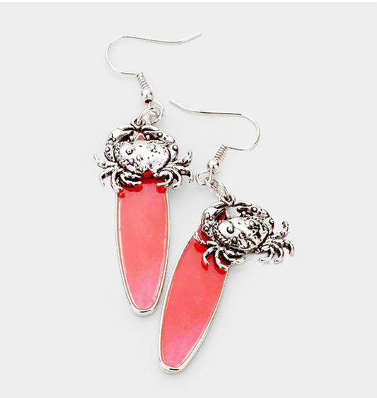 Crab Charm Surfboard Earrings