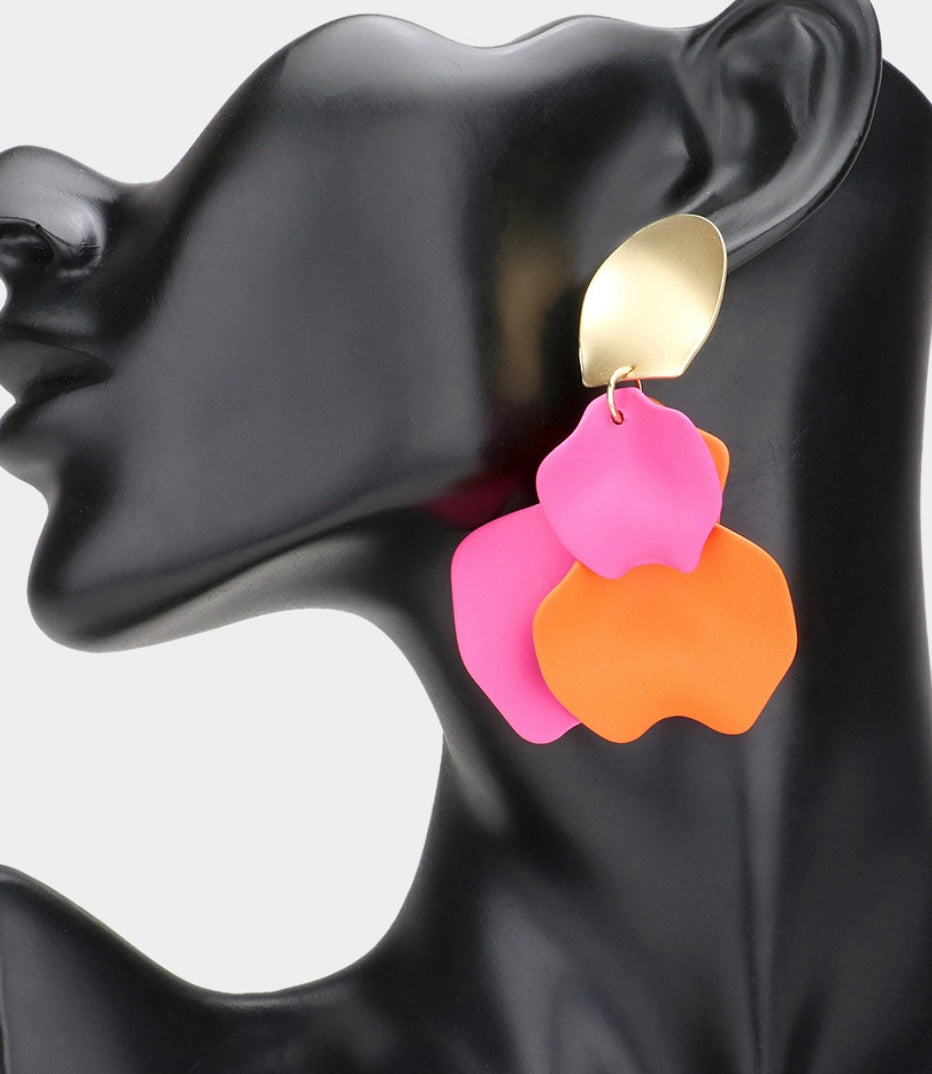 Orange and Pink with Gold Dangle Cluster Earrings