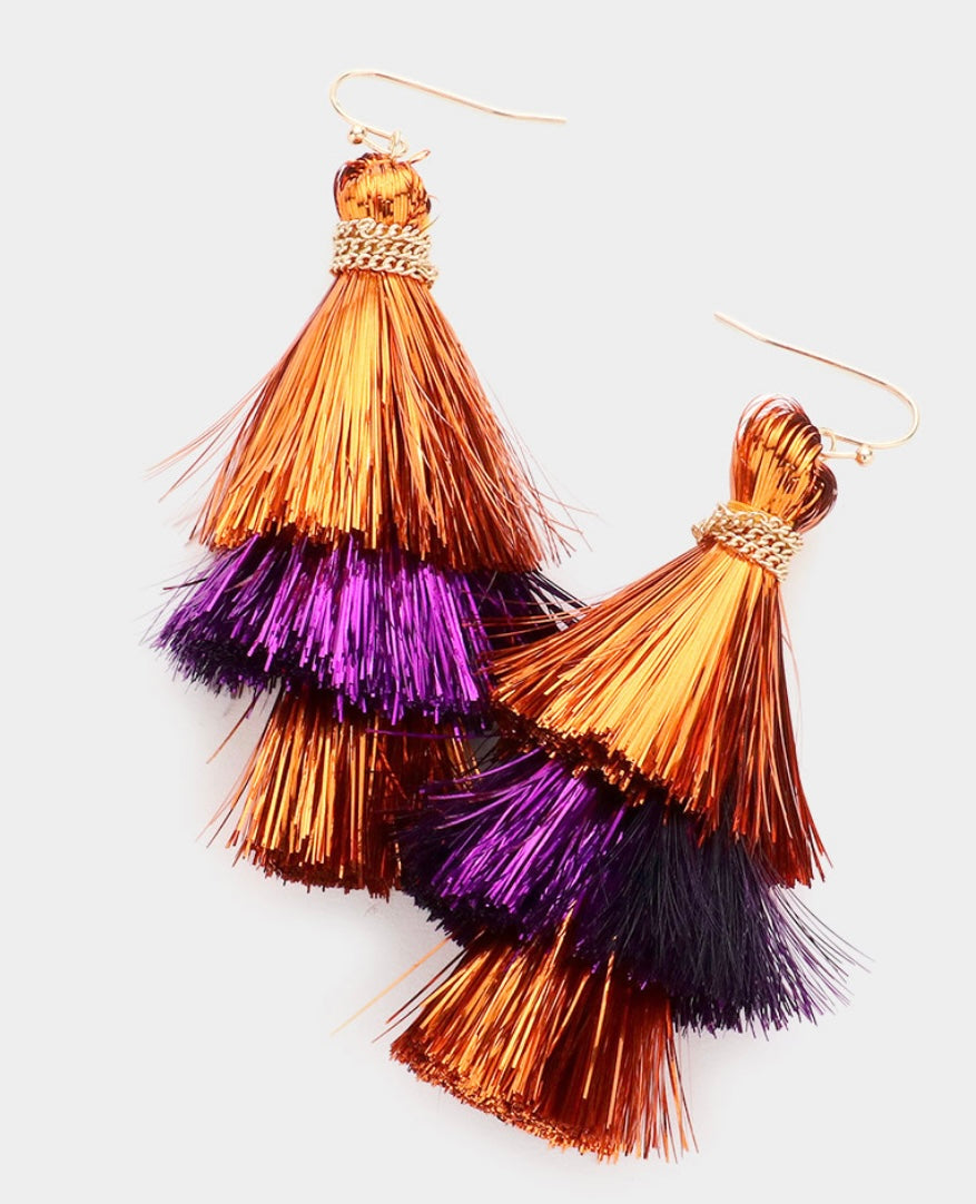 Gameday Triple Tassel Layered Earrings