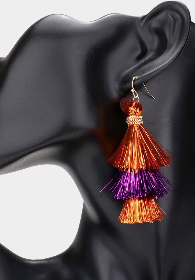 Gameday Triple Tassel Layered Earrings