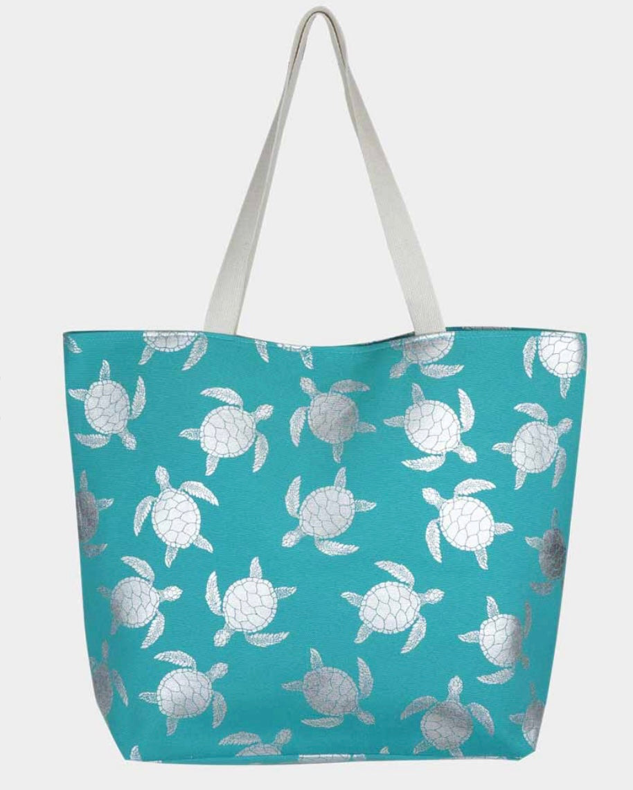 Metallic Turtle Beach Turquoise Tote Bag